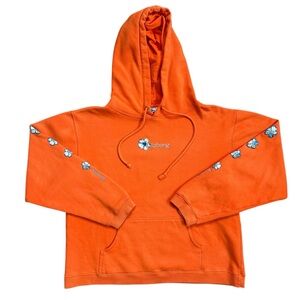 Y2K Billabong Orange Boxy Hibiscus Flower Tropical Print Hood Sweatshirt Mediun